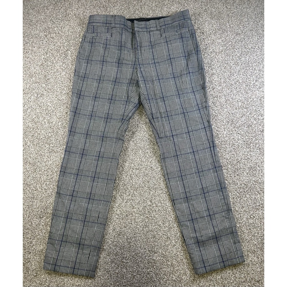 Banana Republic Sloan Pants 4 Trouser Gray Plaid Straight Wide Waist Work A6